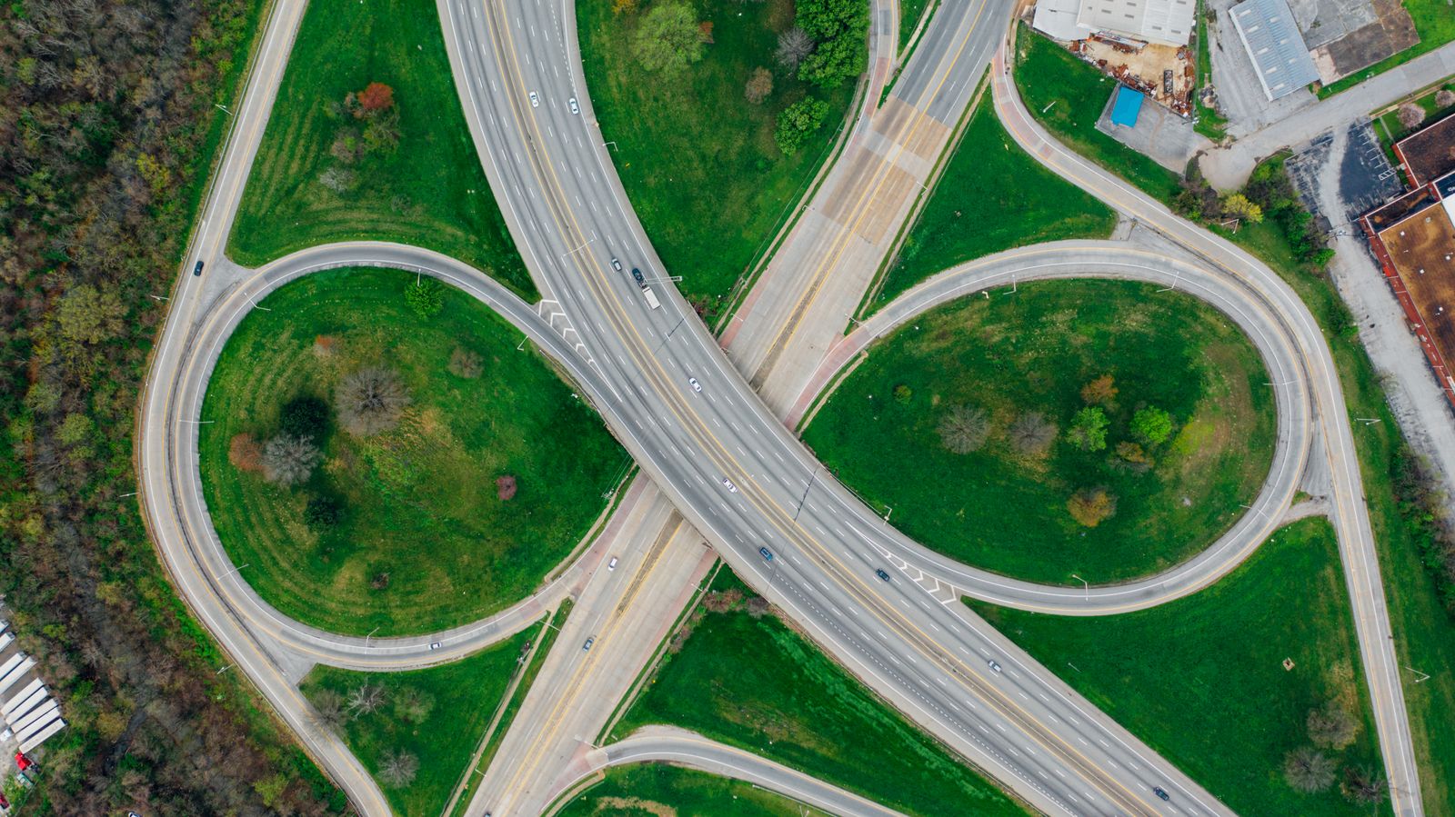 Aerial view of a major highway interchange
