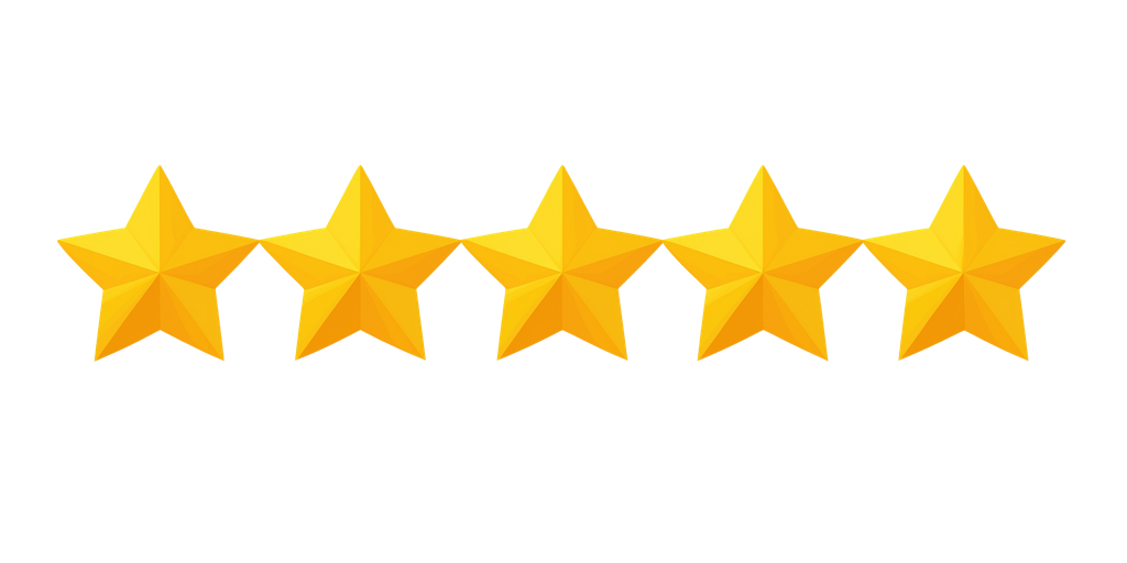 Five bright yellow stars lined up side by side on a plain white background, lookin’ like a top-notch five-star rating—just like gettin’ the best service out on the road. - Heavy Duty Towing
